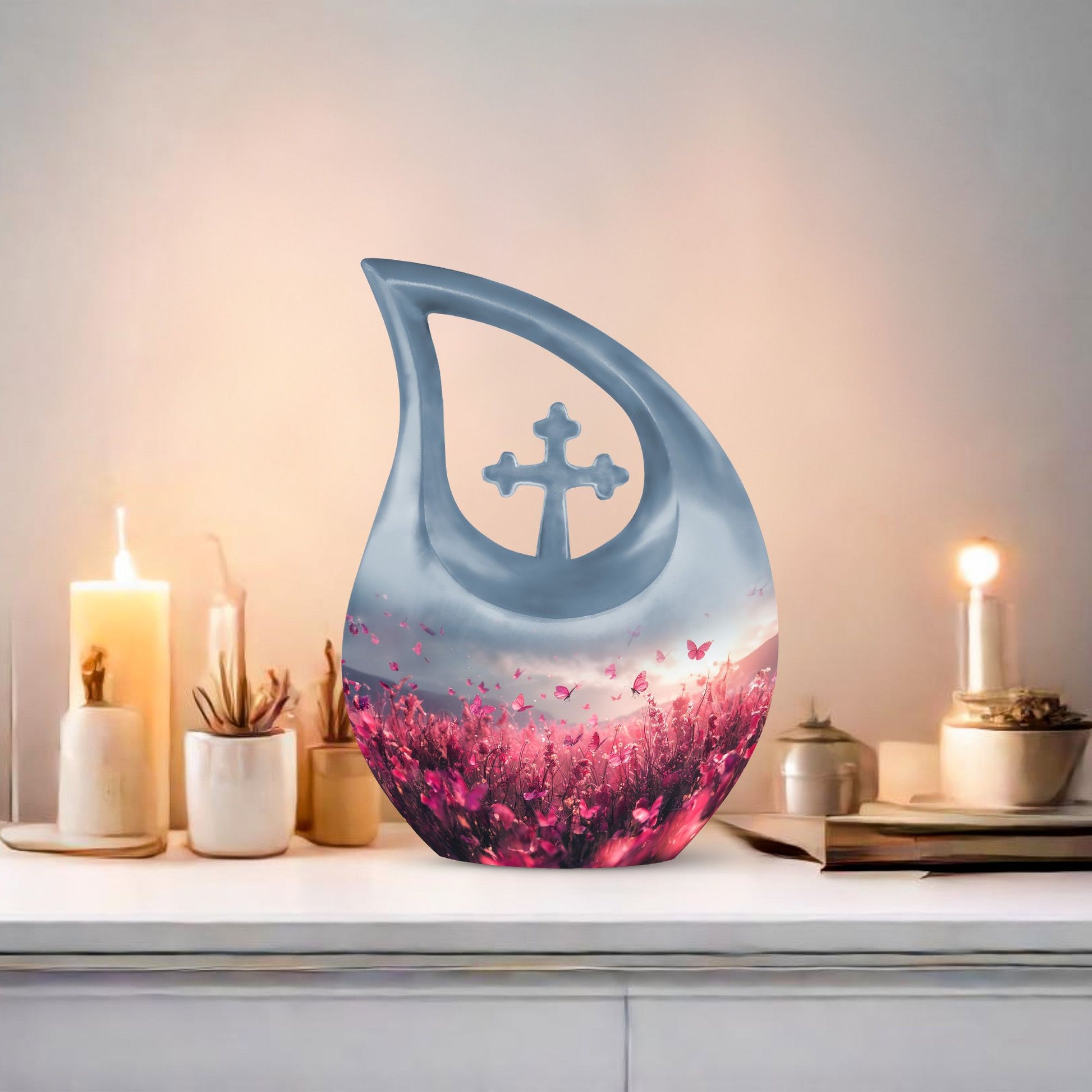 Pink Butterfly Urn made of Aluminium