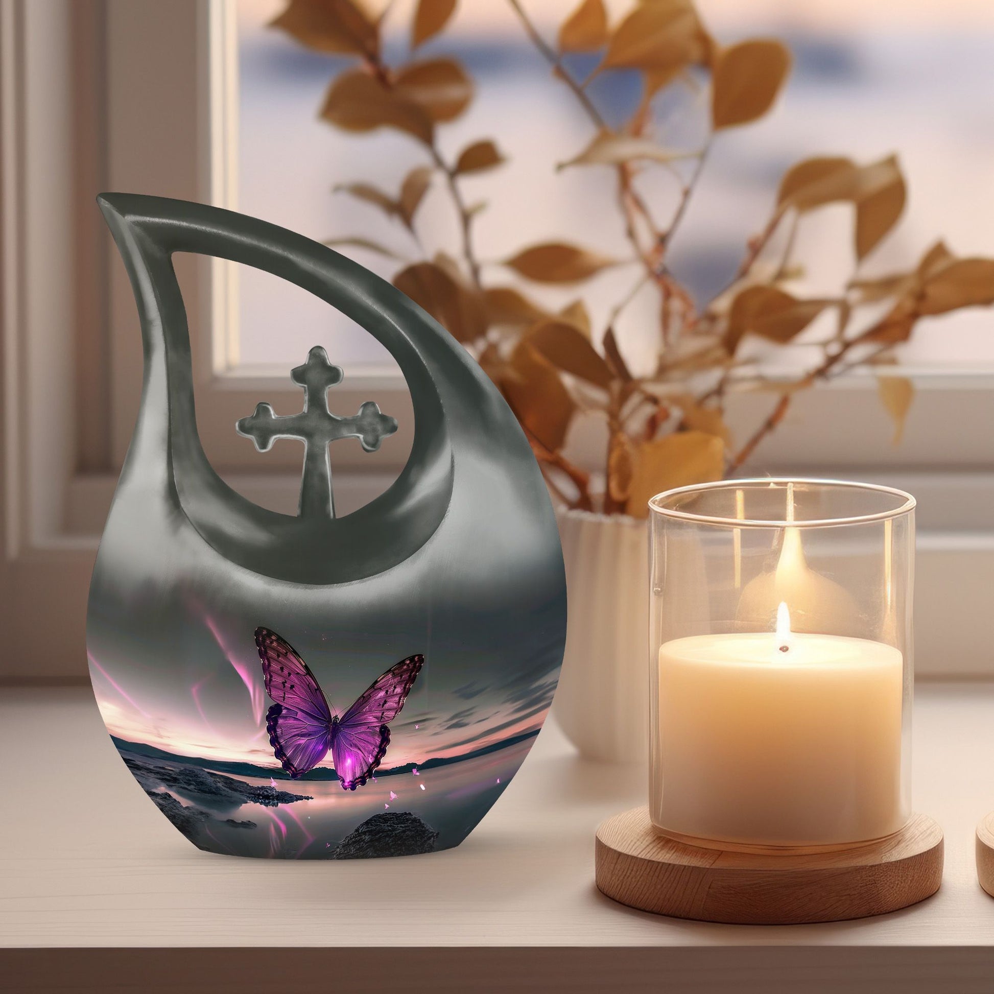 Purple Butterfly Memorial Urn