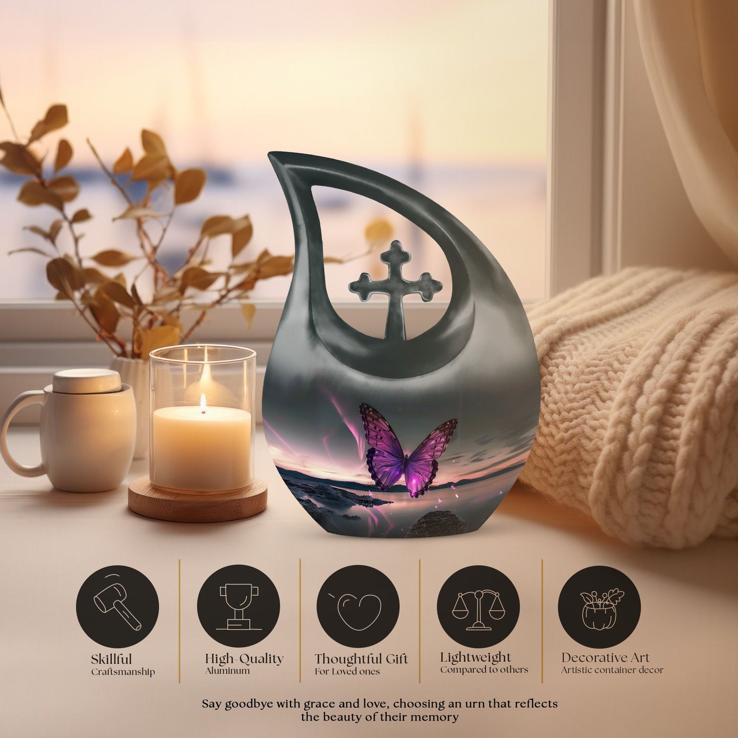 Purple Butterfly Memorial Urn