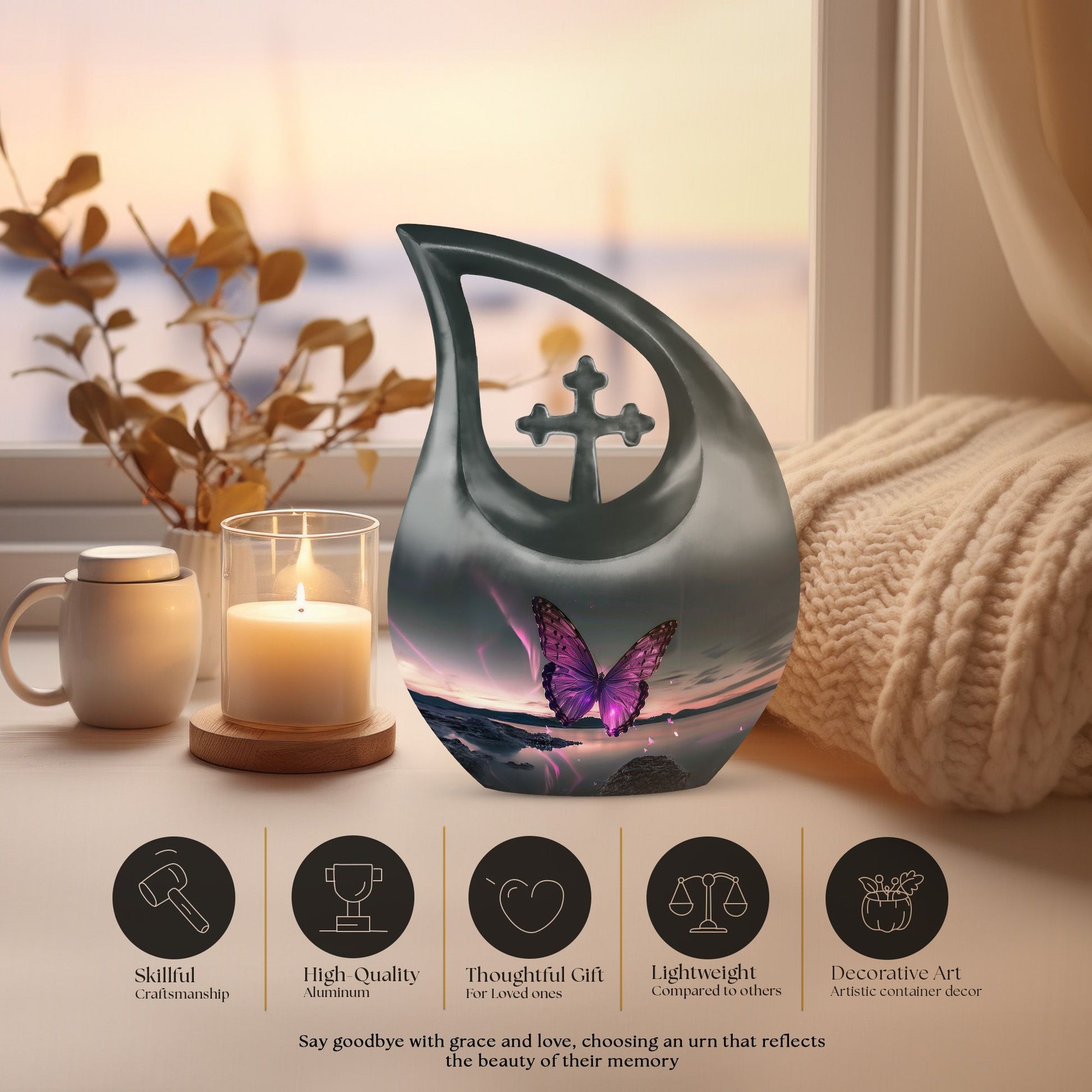 Purple Butterfly Memorial Urn