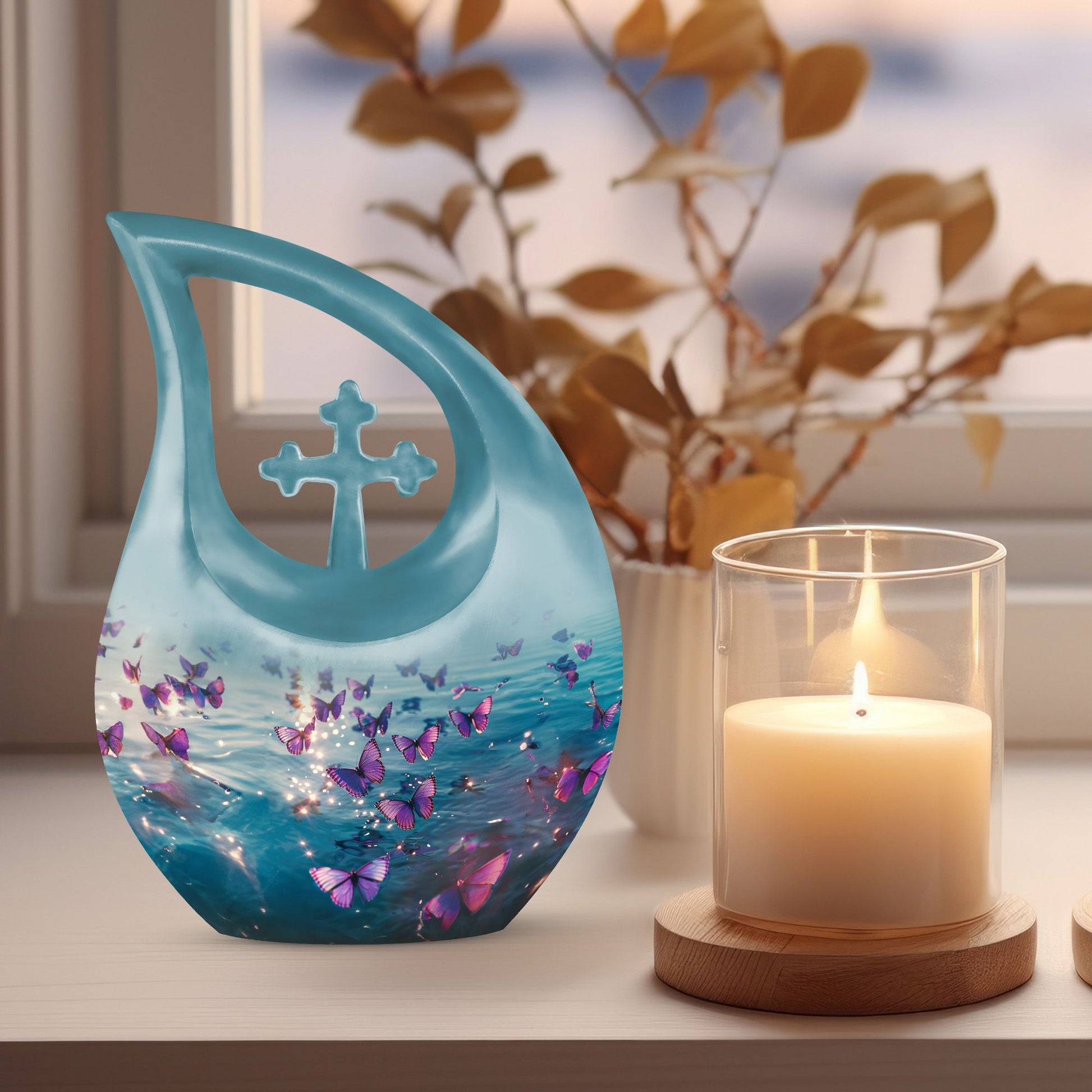 Large 10inch Purple Butterfly Urn