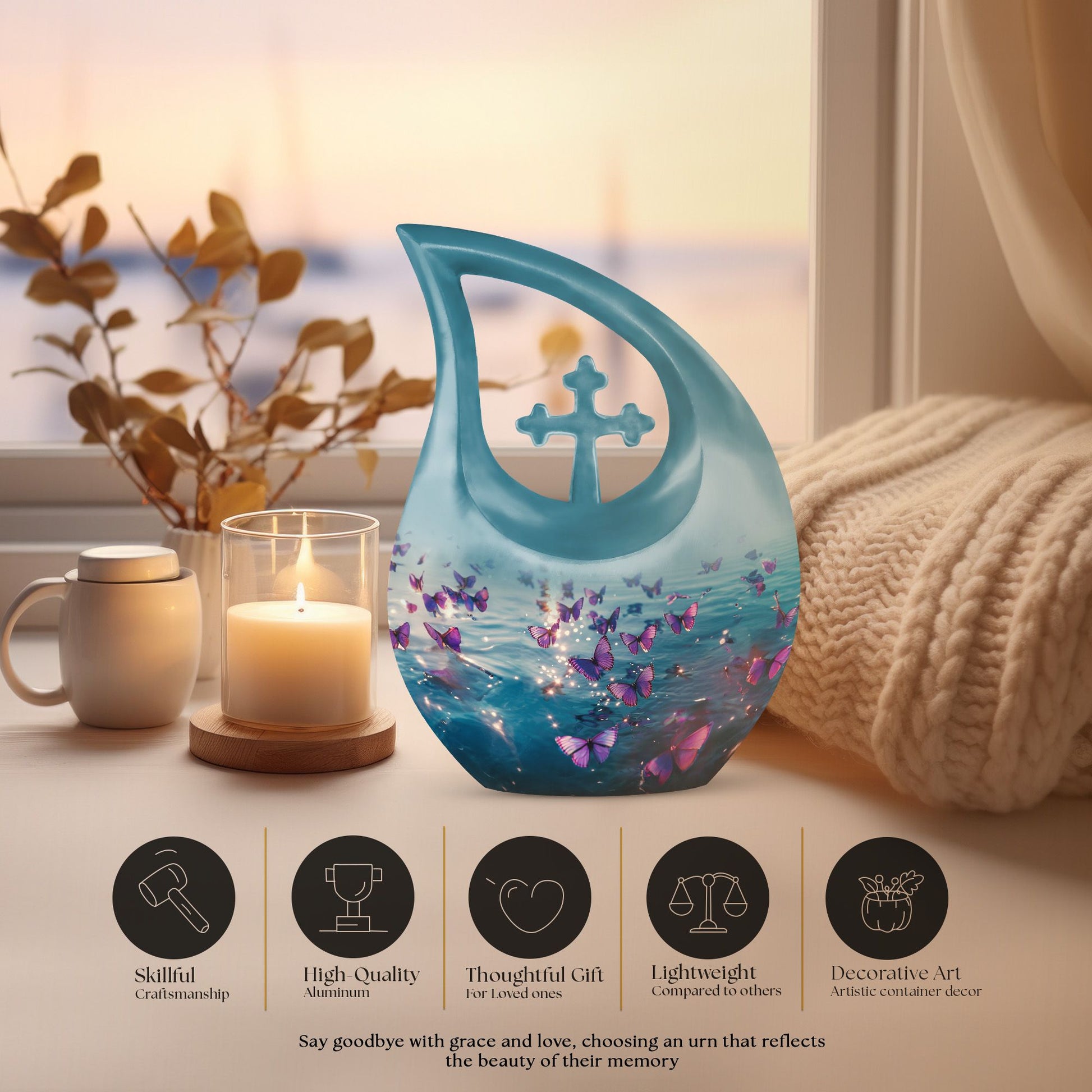 Large 10inch Purple Butterfly Urn