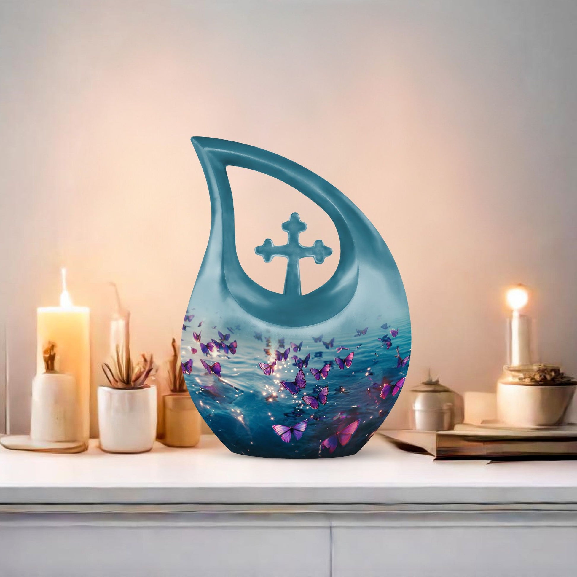 Large 10inch Purple Butterfly Urn