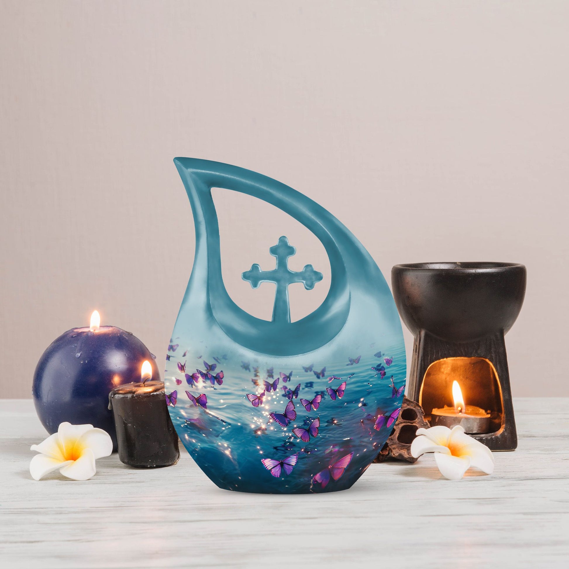 Large 10inch Purple Butterfly Urn