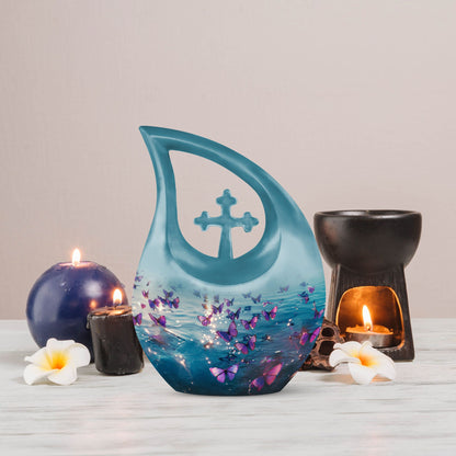 Large 10inch Purple Butterfly Urn