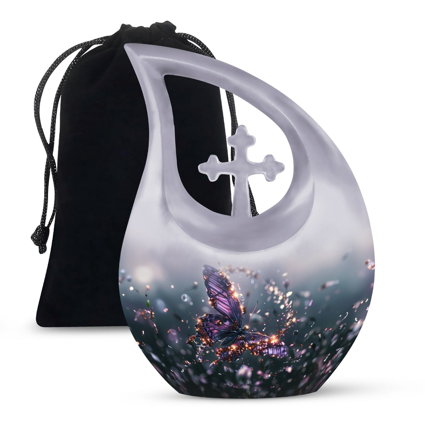 purple butterfly cross drop garden urn