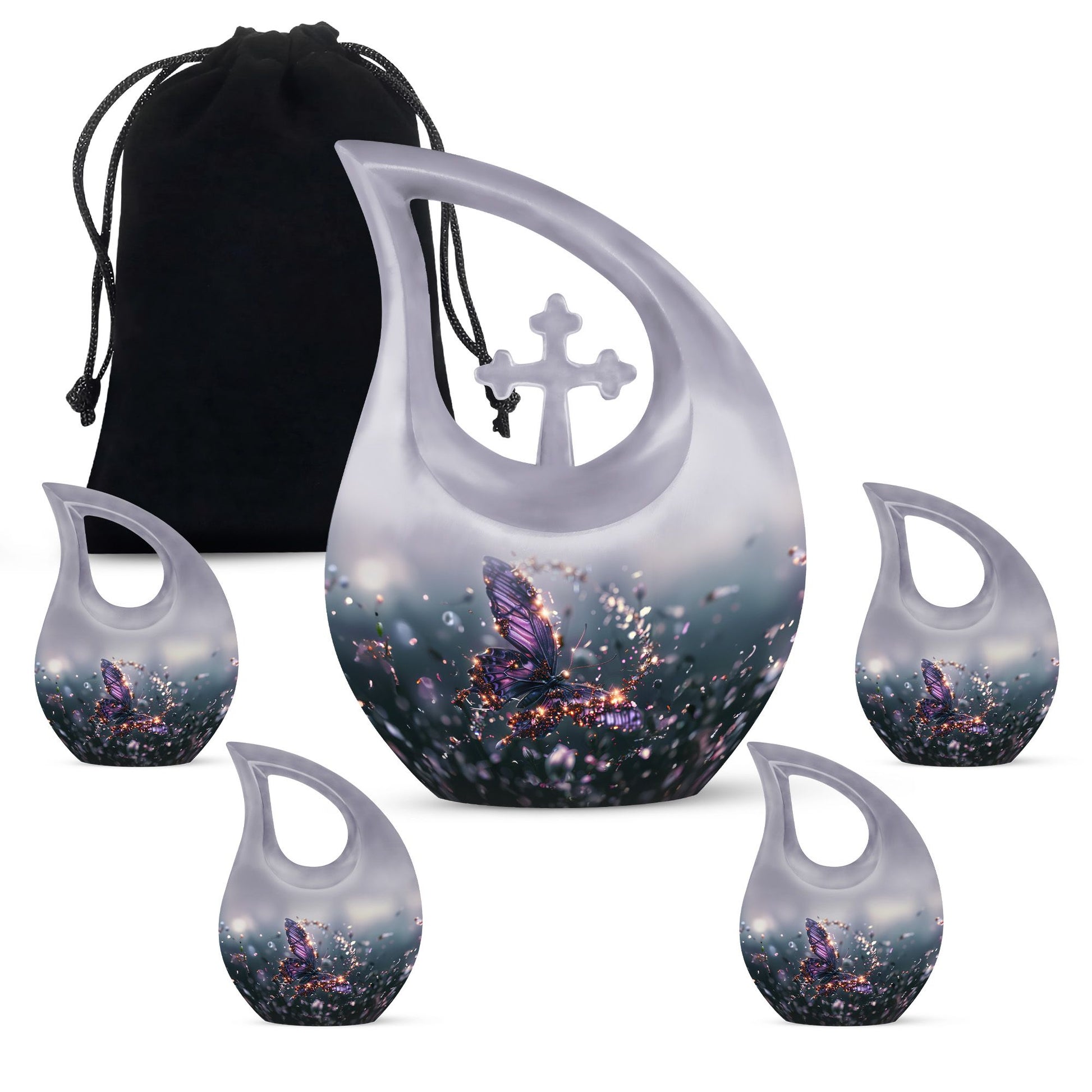 purple butterfly cross drop garden urn