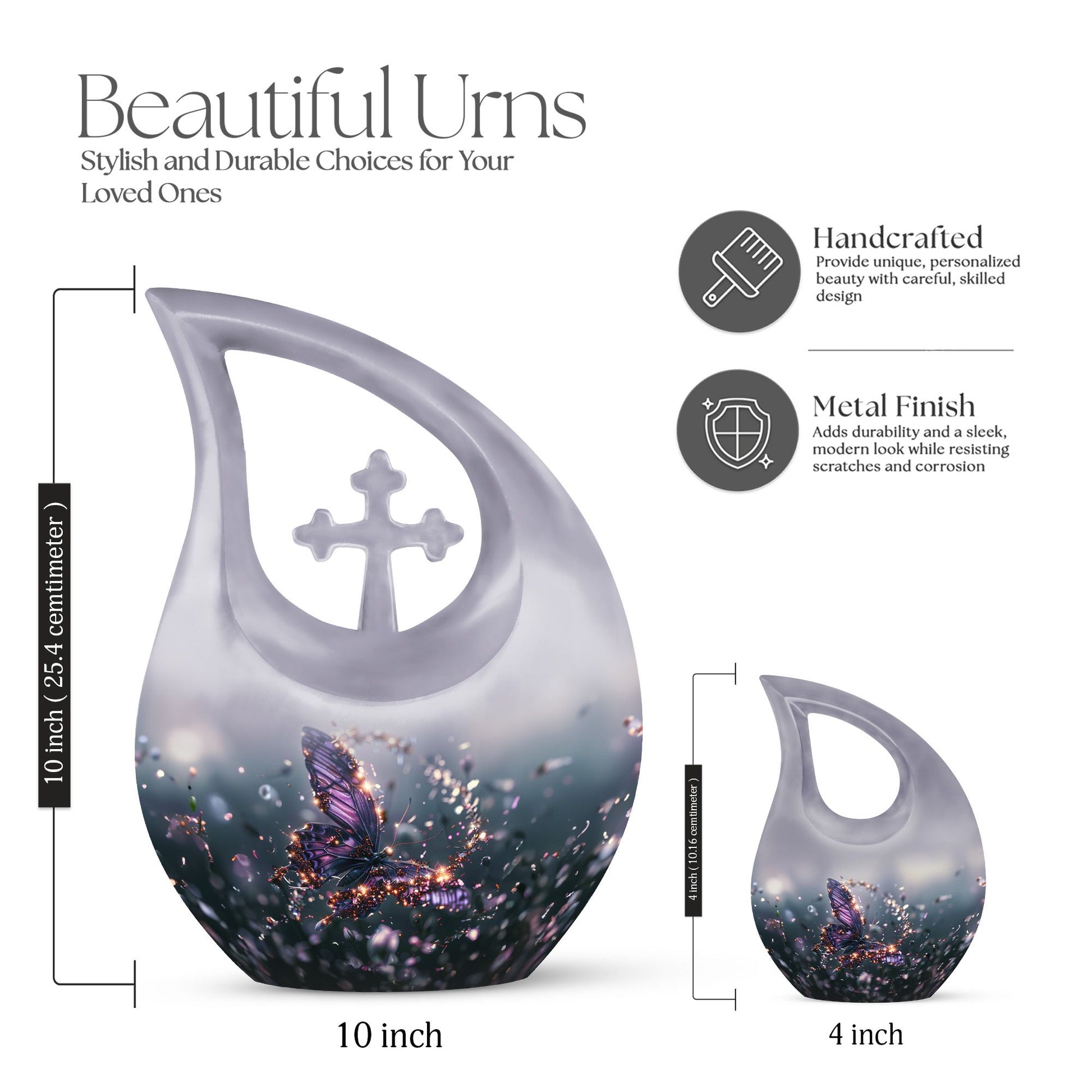 purple butterfly cross drop garden urn