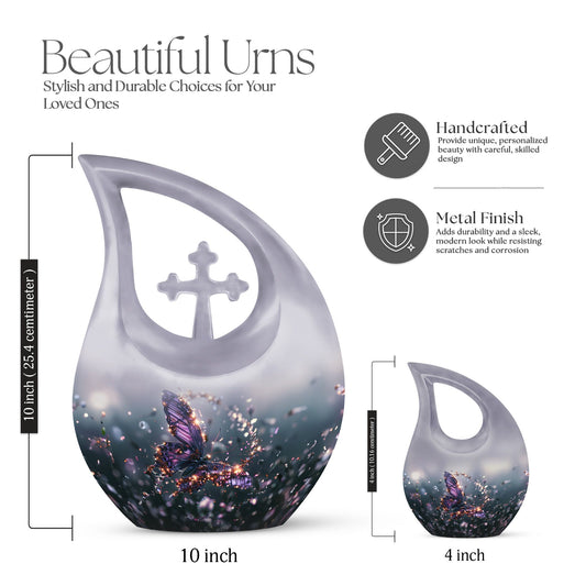 purple butterfly cross drop garden urn