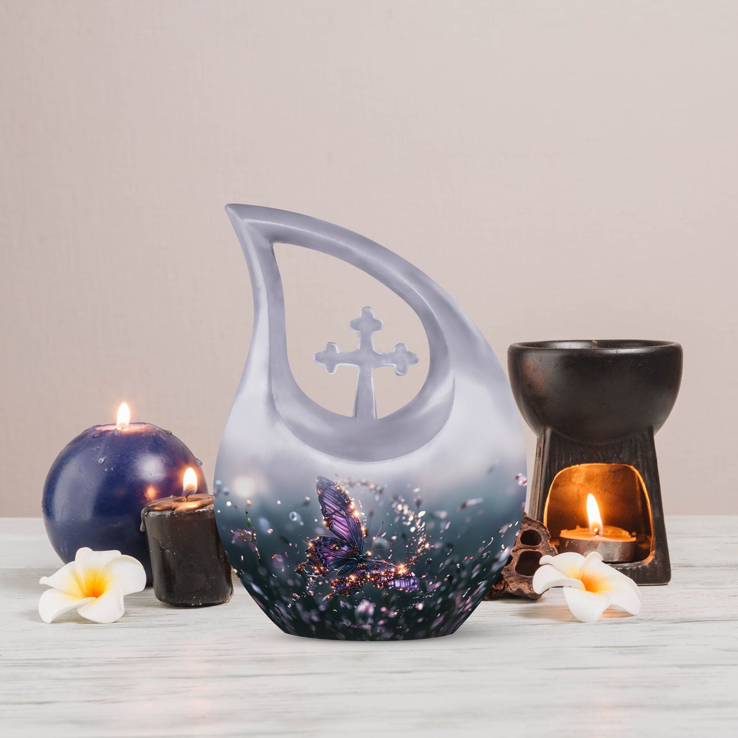 purple butterfly cross drop garden urn