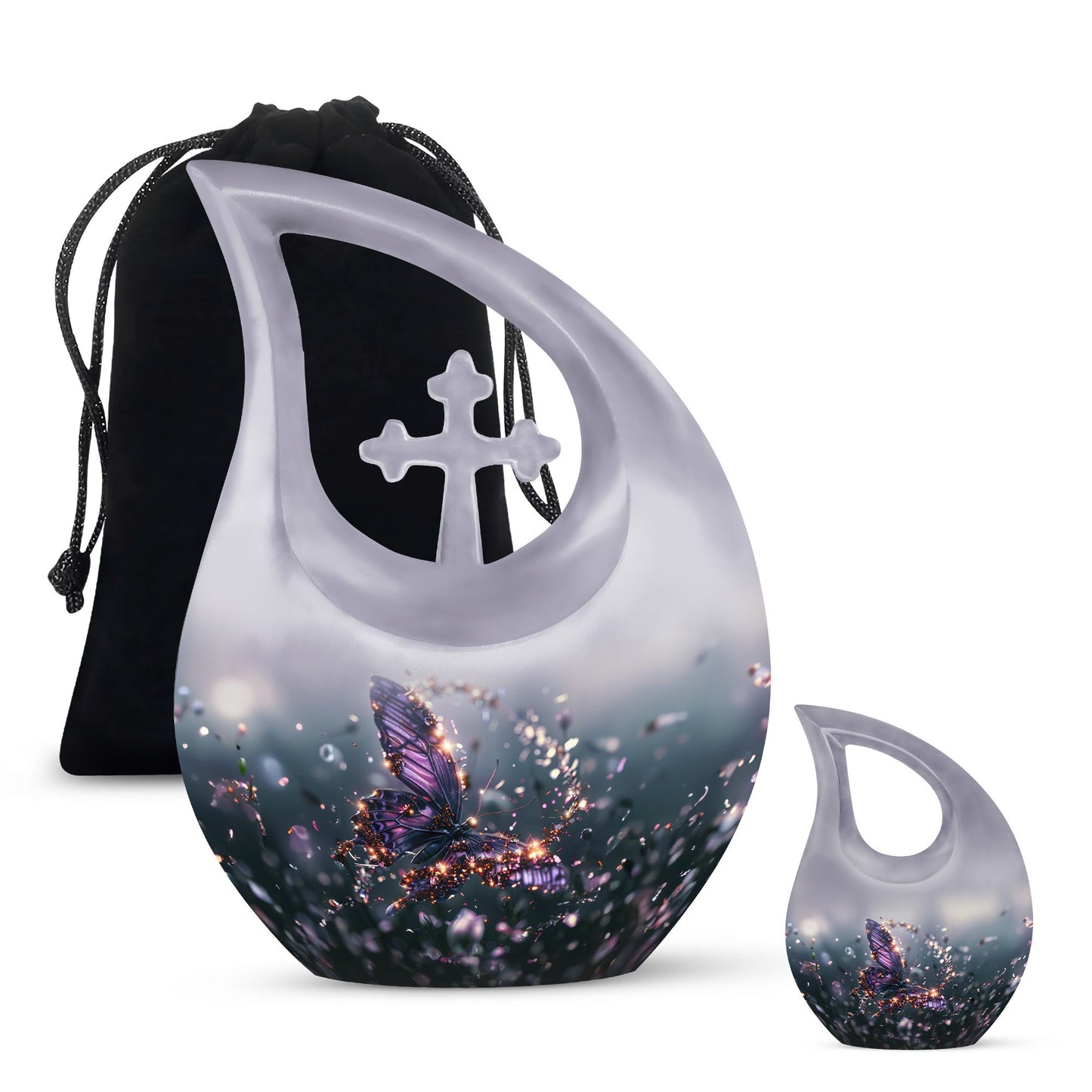 purple butterfly cross drop garden urn