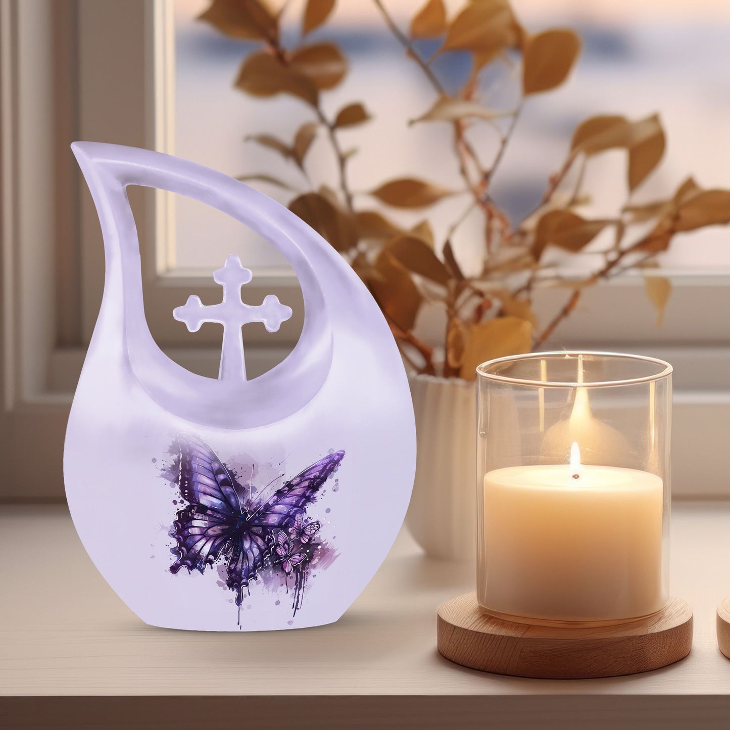 Large 10-inch Purple Butterfly urn