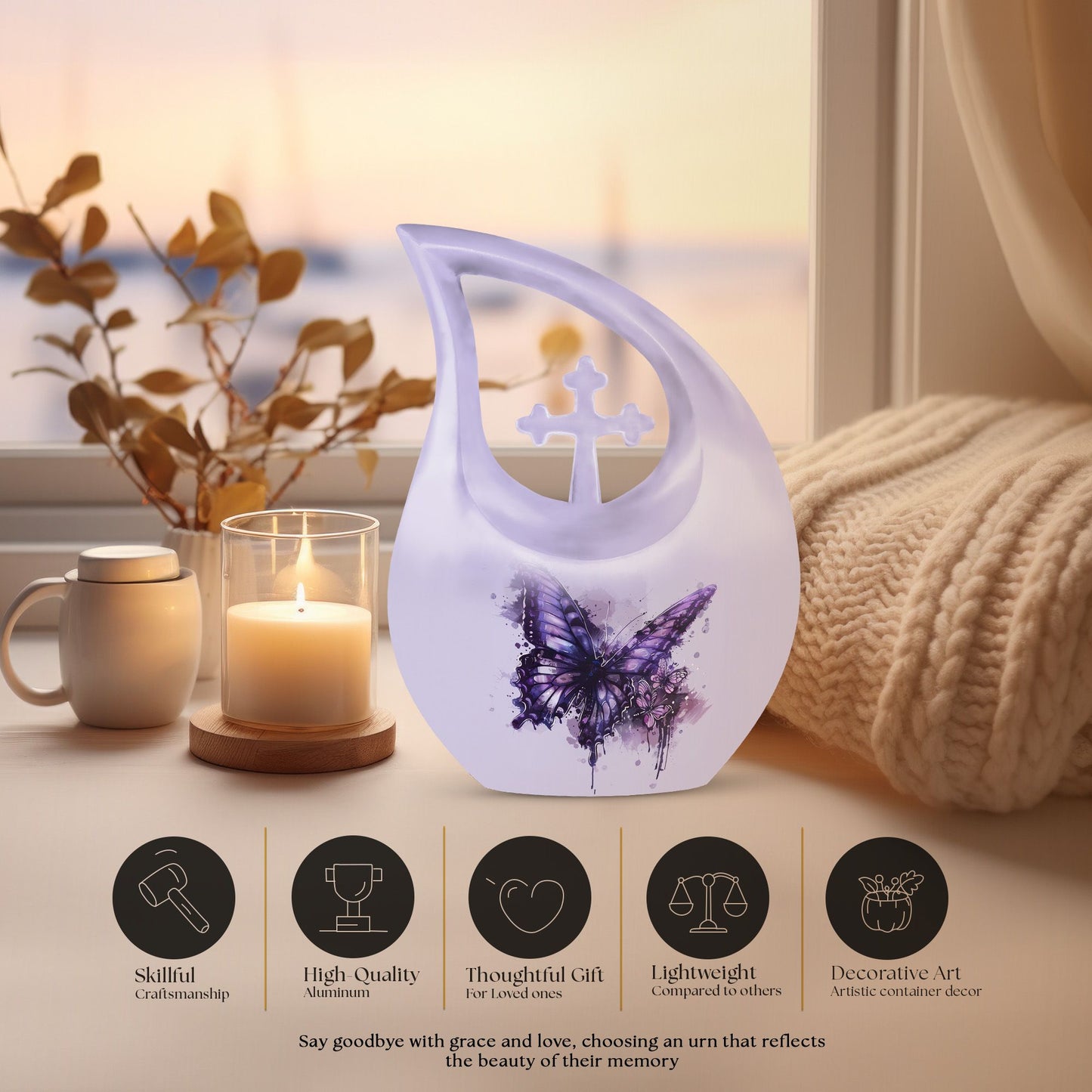 Large 10-inch Purple Butterfly urn