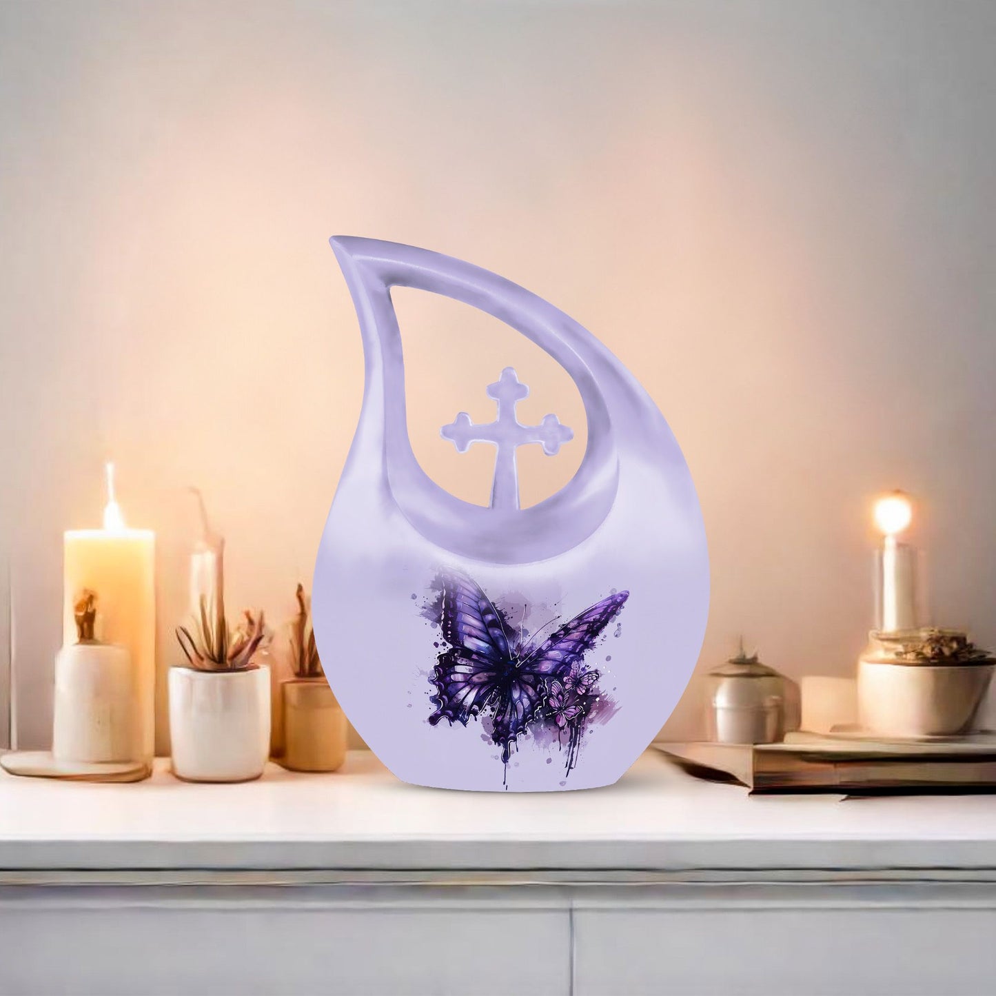 Large 10-inch Purple Butterfly urn
