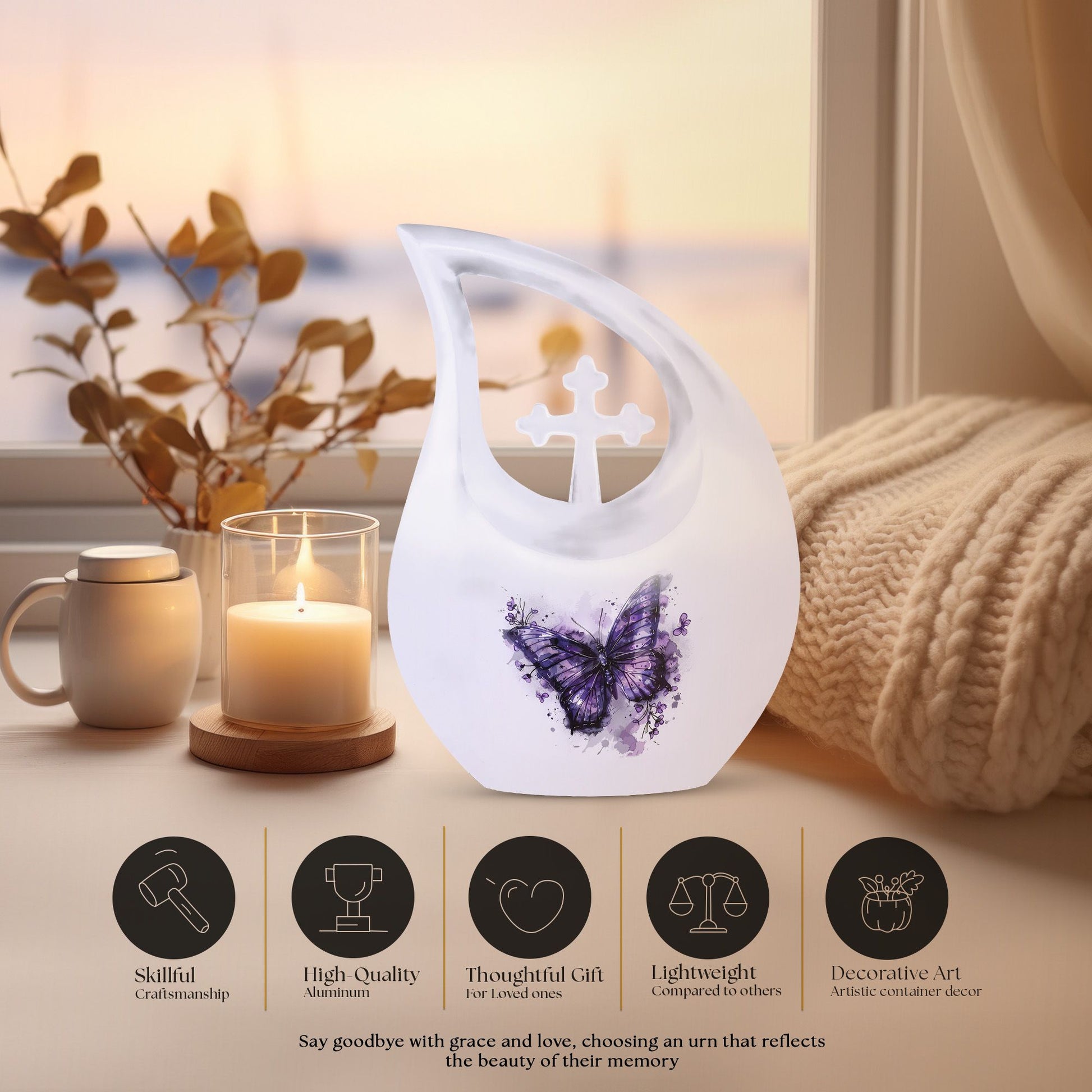 Purple Butterfly Cremation Urn