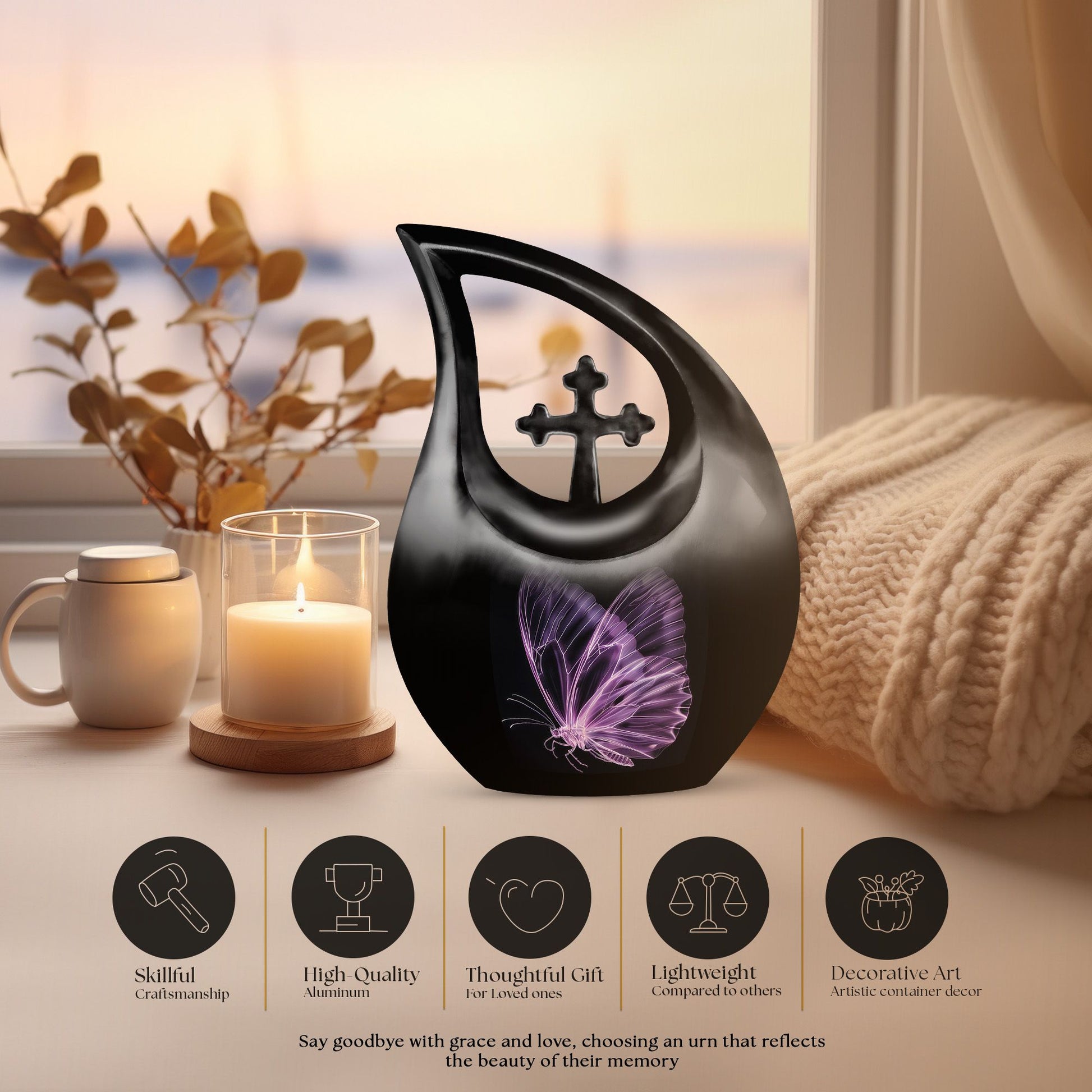 Affordable Purple Butterfly Cremation Urn