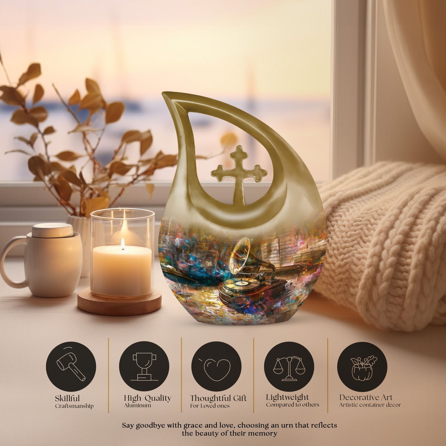 10-inch Gramophone Urn featuring Cross Drop design 