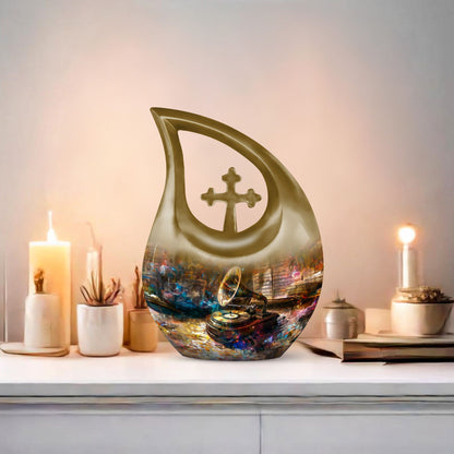 10-inch Gramophone Urn featuring Cross Drop design 