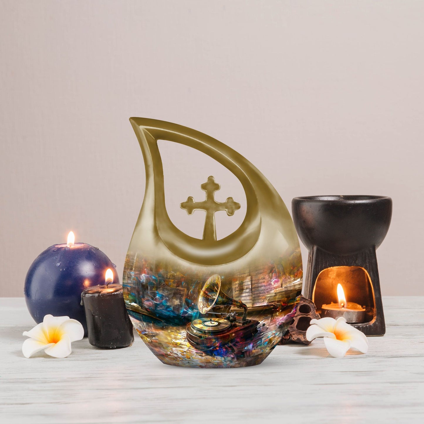 10-inch Gramophone Urn featuring Cross Drop design 