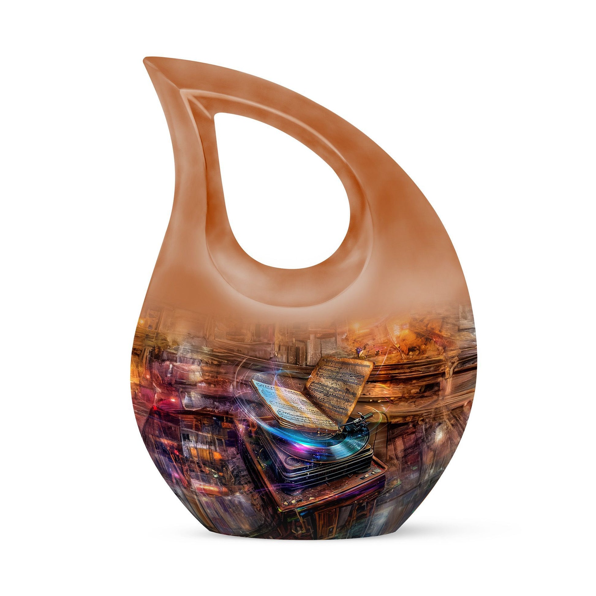10-inch Gramophone-themed Cross Drop affordable burial urn 