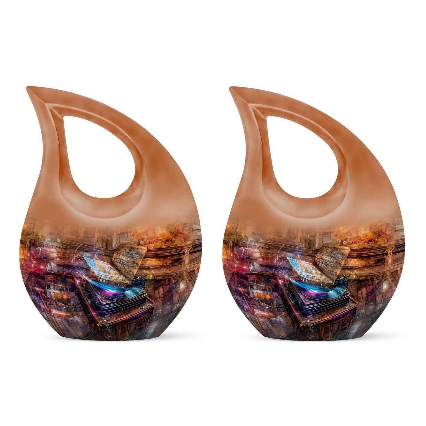 10-inch Gramophone-themed Cross Drop affordable burial urn 