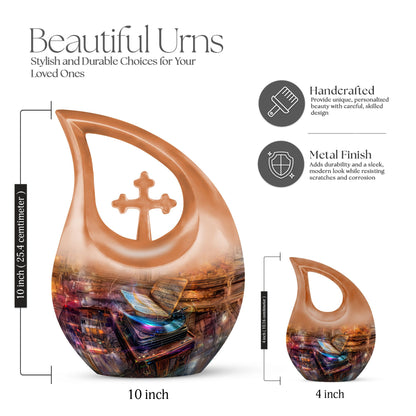 10-inch Gramophone-themed Cross Drop affordable burial urn 