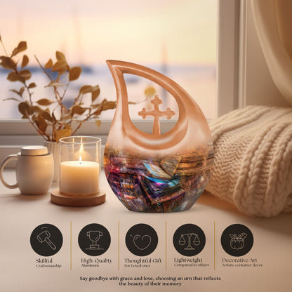 10-inch Gramophone-themed Cross Drop affordable burial urn 