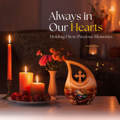 10-inch Gramophone-themed Cross Drop affordable burial urn 