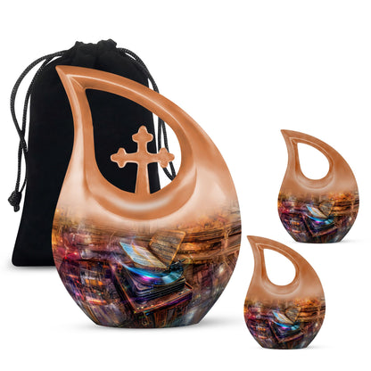 10-inch Gramophone-themed Cross Drop affordable burial urn 