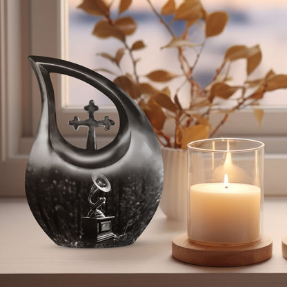 10 inch cross drop Gramophone urn for human ashes 