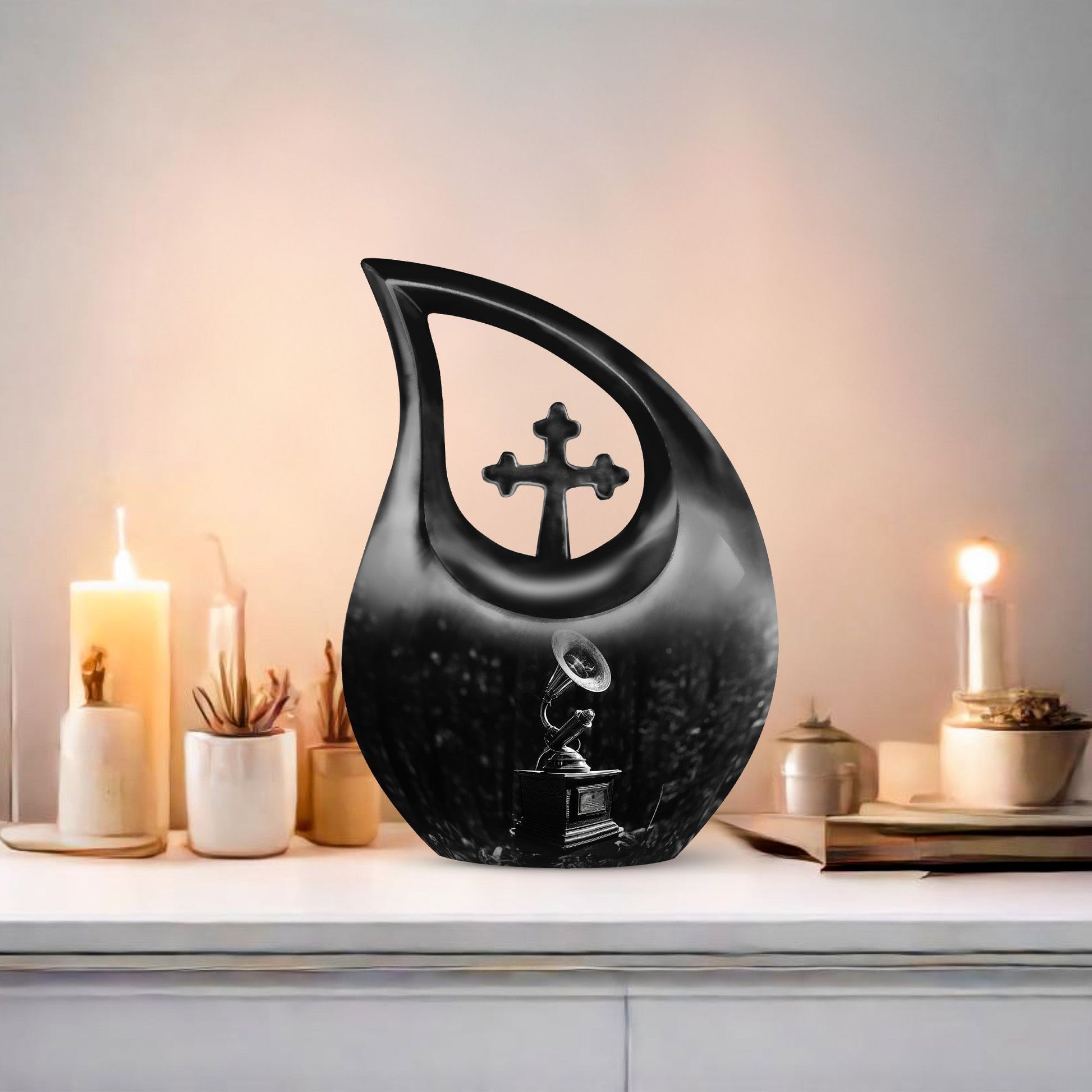 10 inch cross drop Gramophone urn for human ashes 