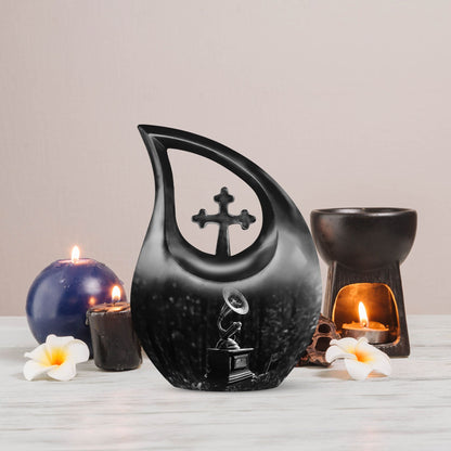 10 inch cross drop Gramophone urn for human ashes 