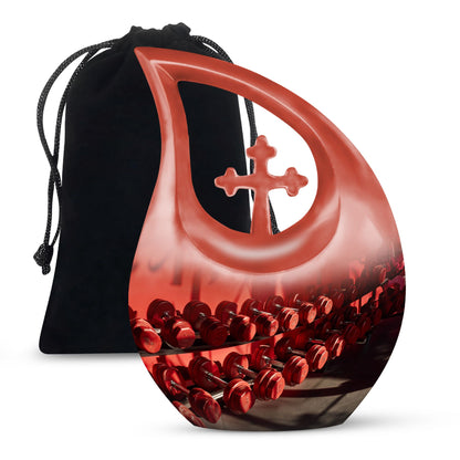 10-inch Dumbles Urn with Cross Drop design for cremation,