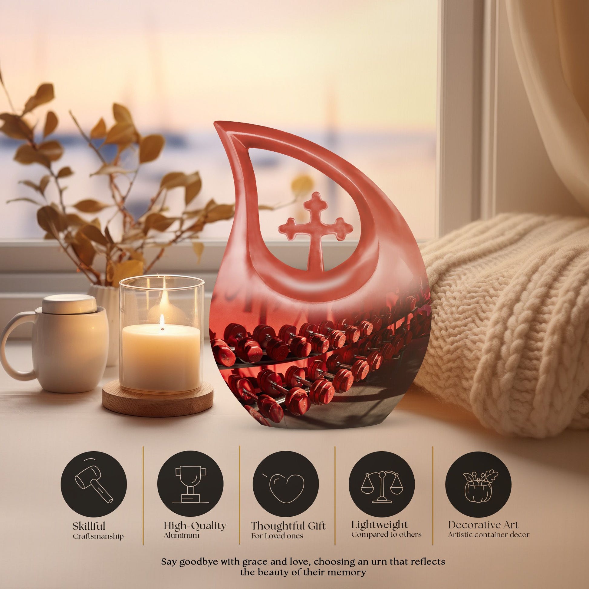 10-inch Dumbles Urn with Cross Drop design for cremation,