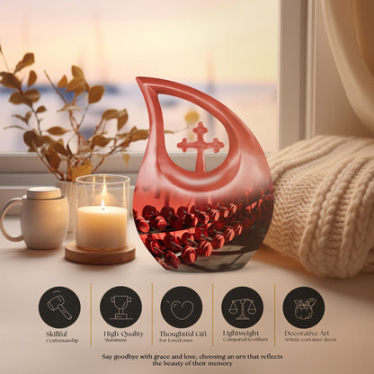 10-inch Dumbles Urn with Cross Drop design for cremation,