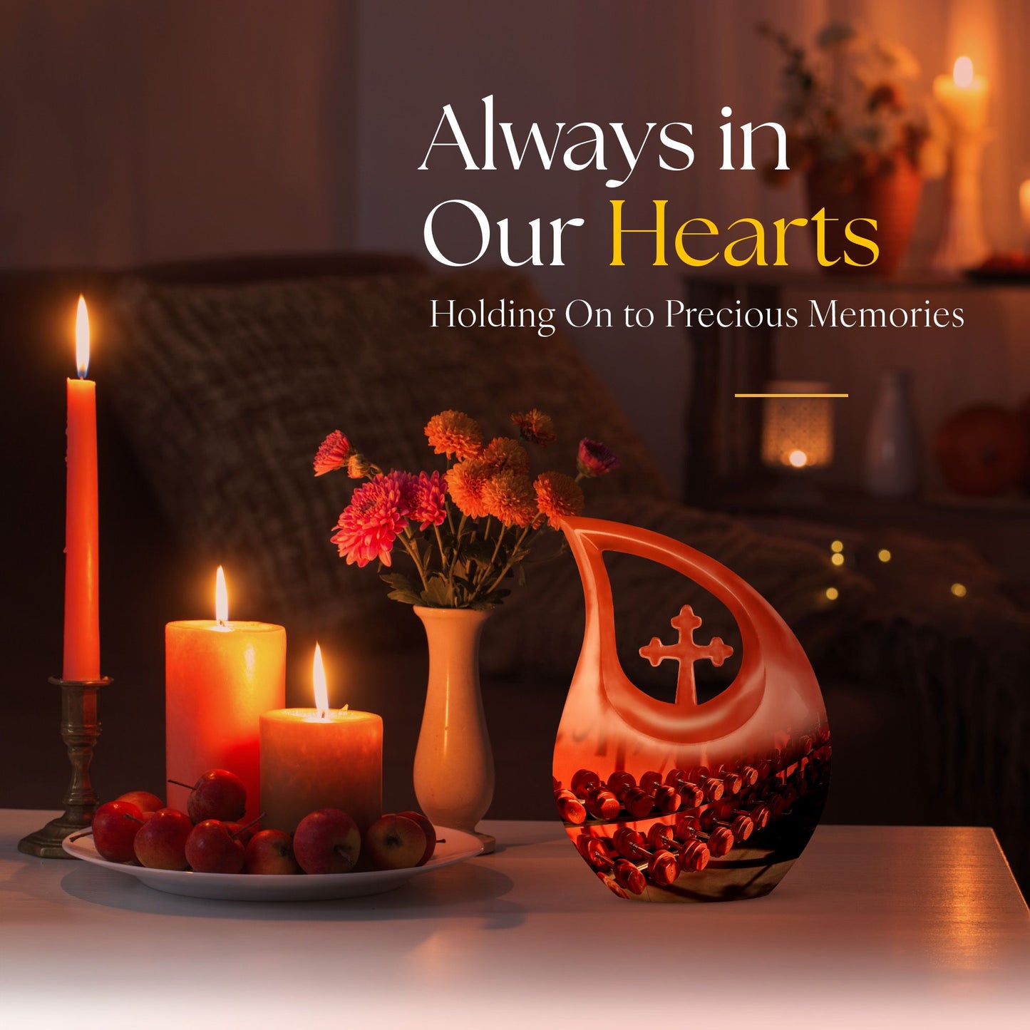 10-inch Dumbles Urn with Cross Drop design for cremation,