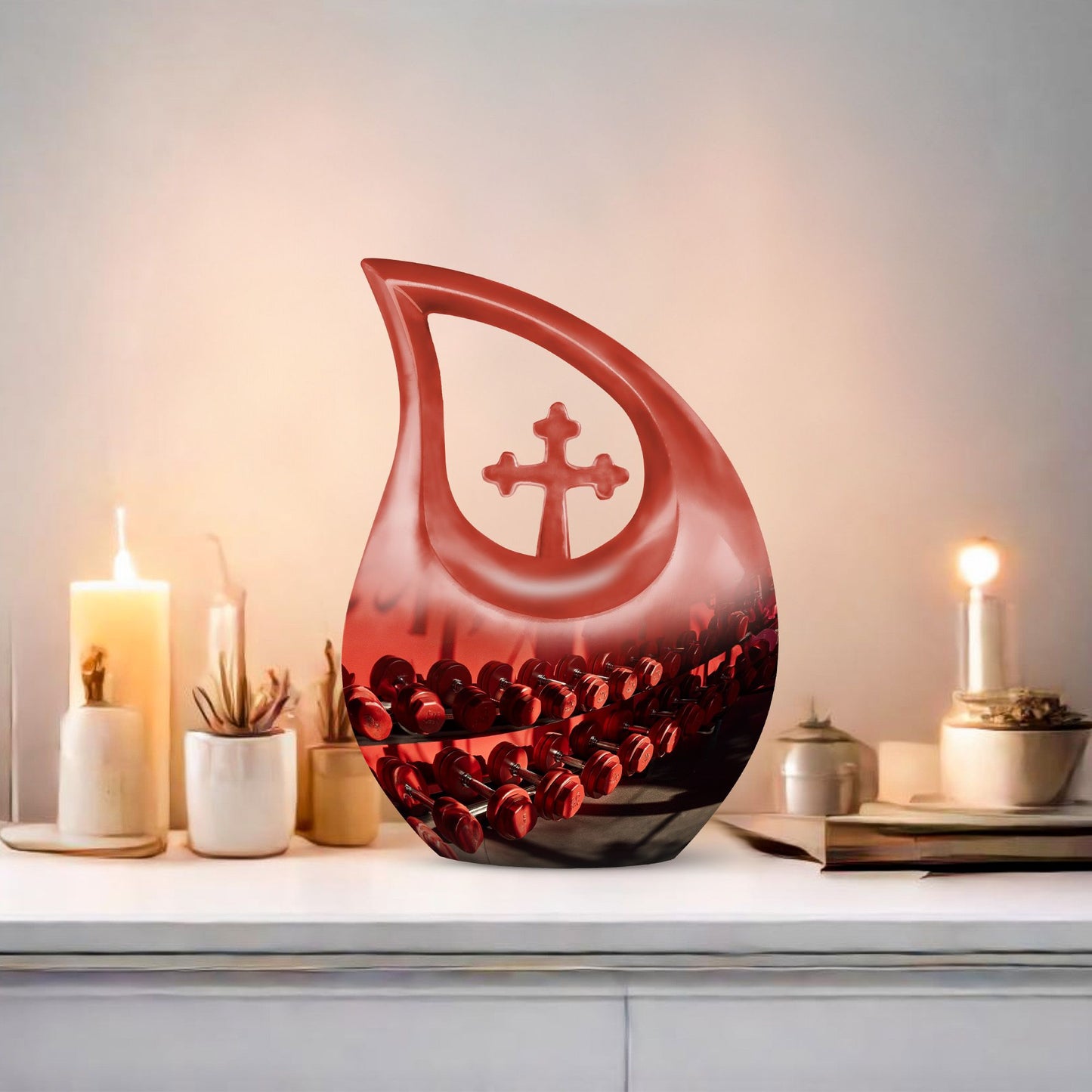 10-inch Dumbles Urn with Cross Drop design for cremation,