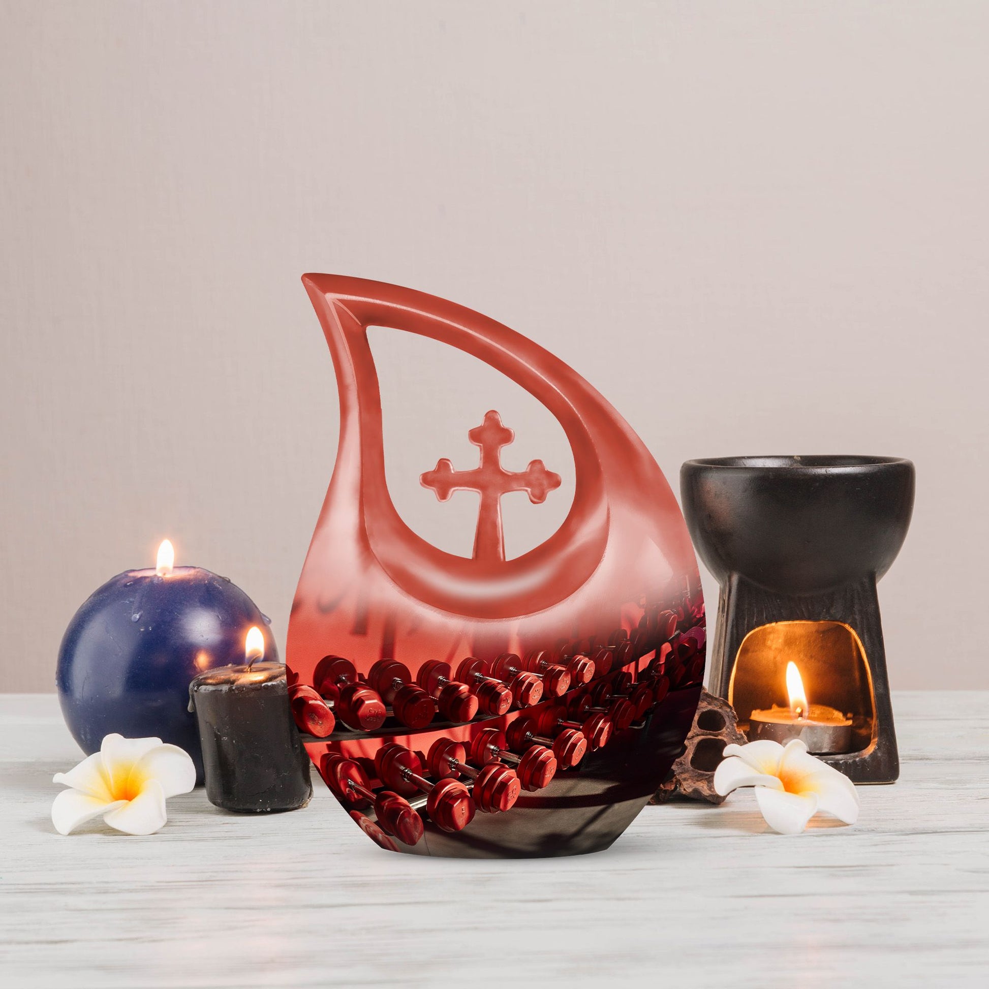 10-inch Dumbles Urn with Cross Drop design for cremation,