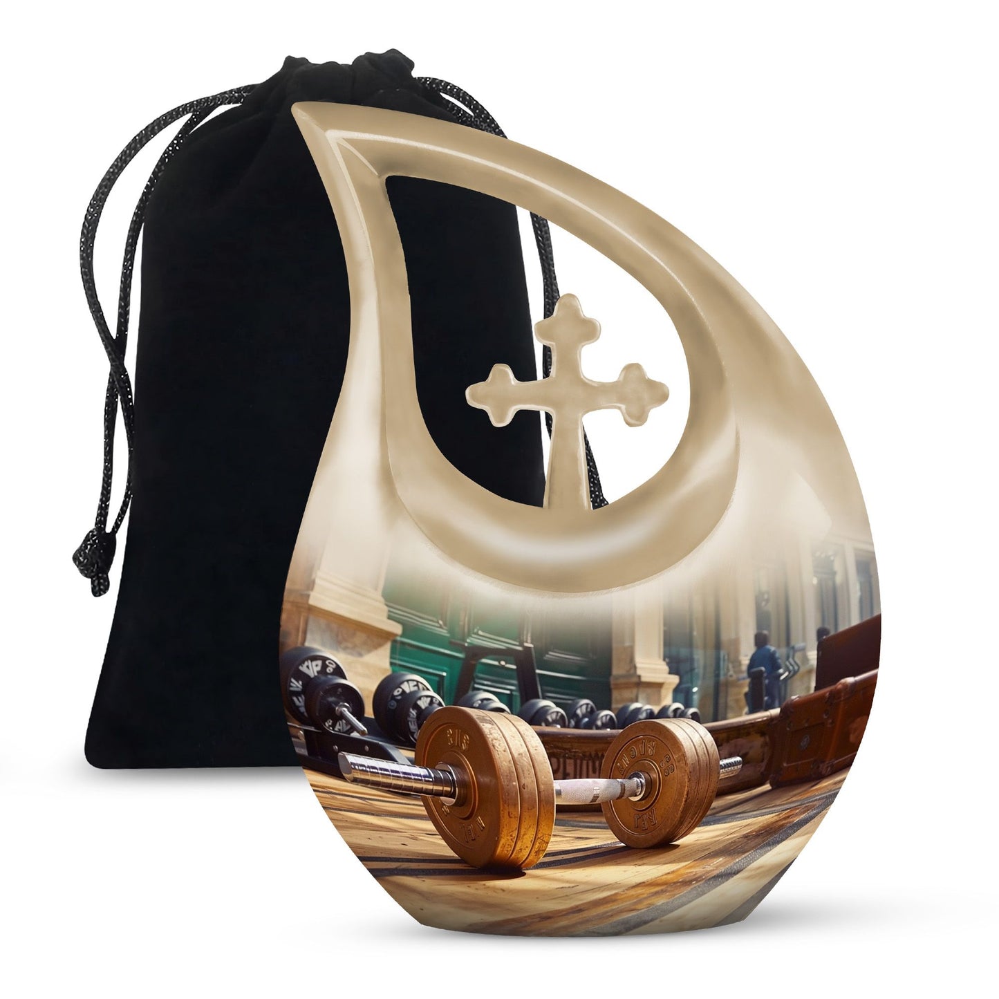 10 inch Dumbles Urn with Cross Drop design, ideal for Cremation ashes storage