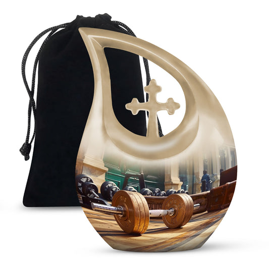 10 inch Dumbles Urn with Cross Drop design, ideal for Cremation ashes storage