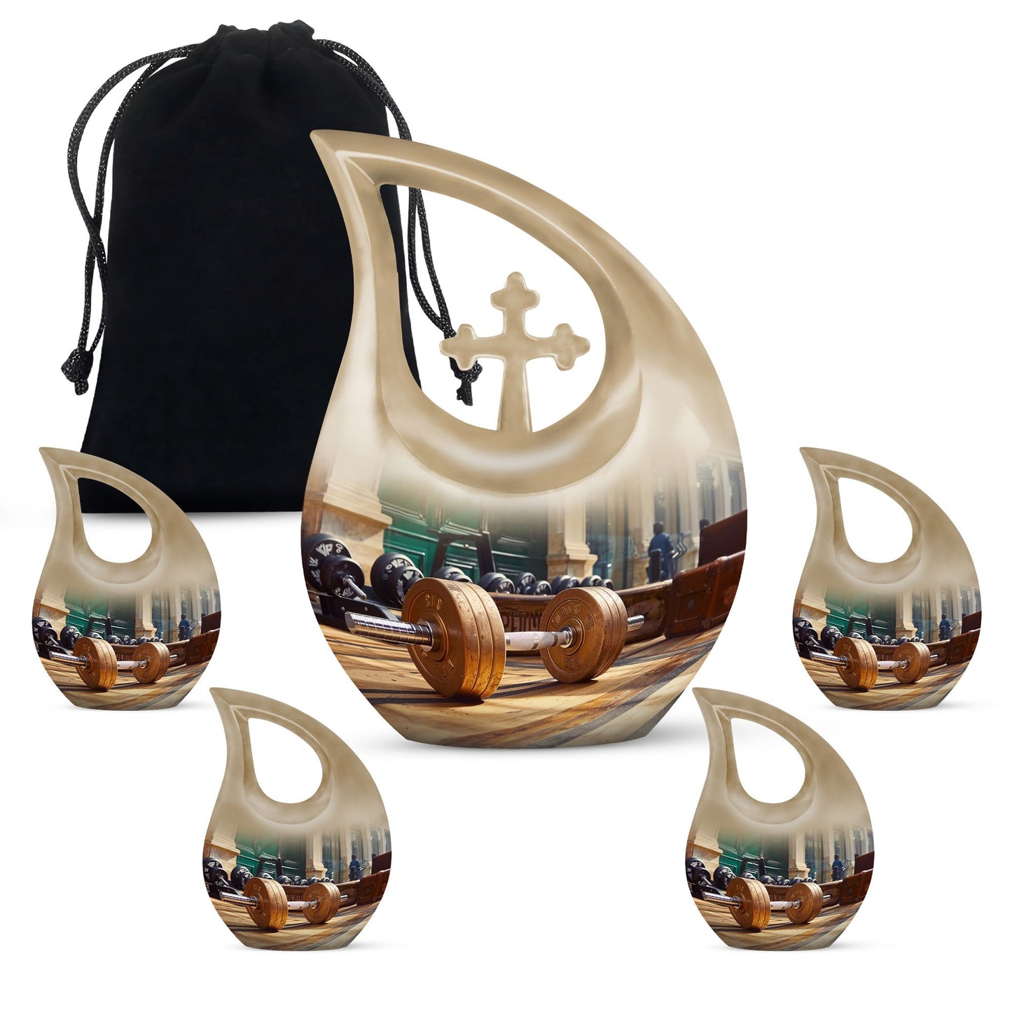 10 inch Dumbles Urn with Cross Drop design, ideal for Cremation ashes storage