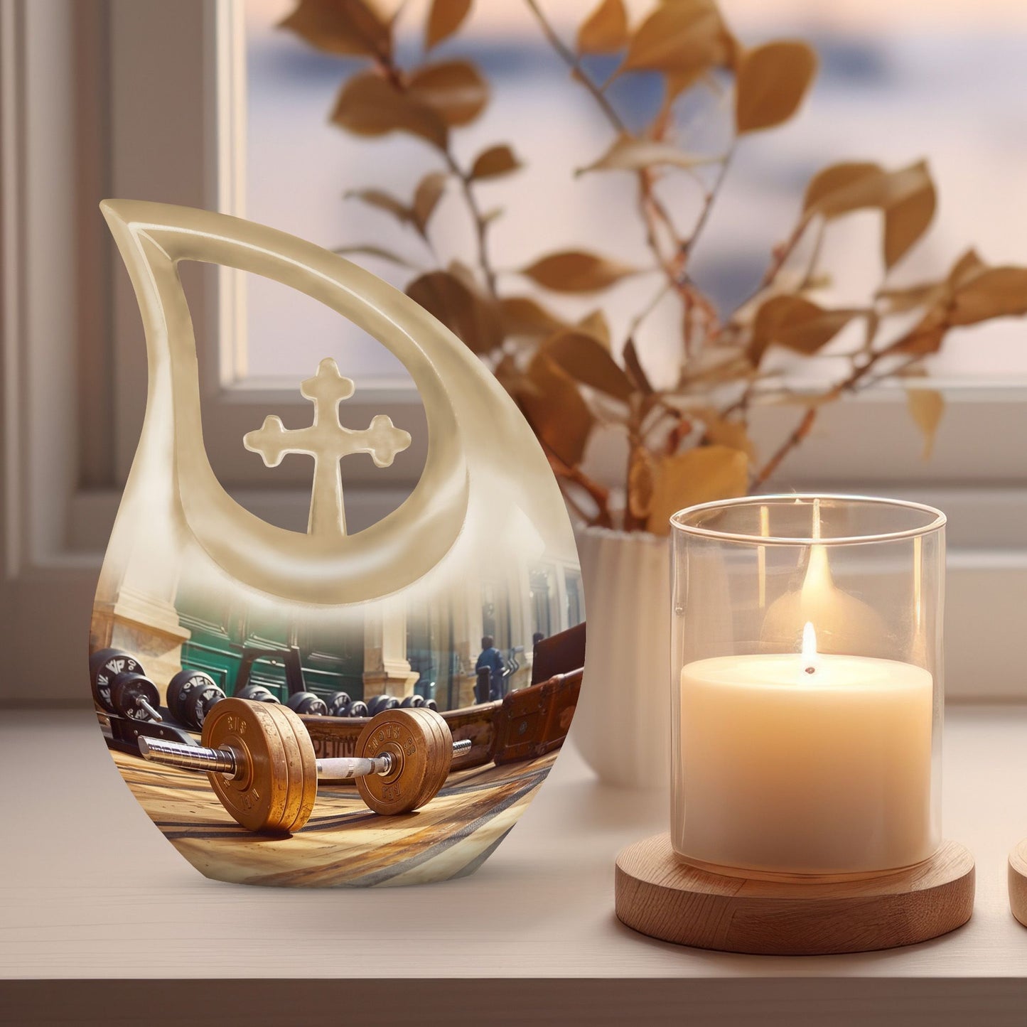 10 inch Dumbles Urn with Cross Drop design, ideal for Cremation ashes storage
