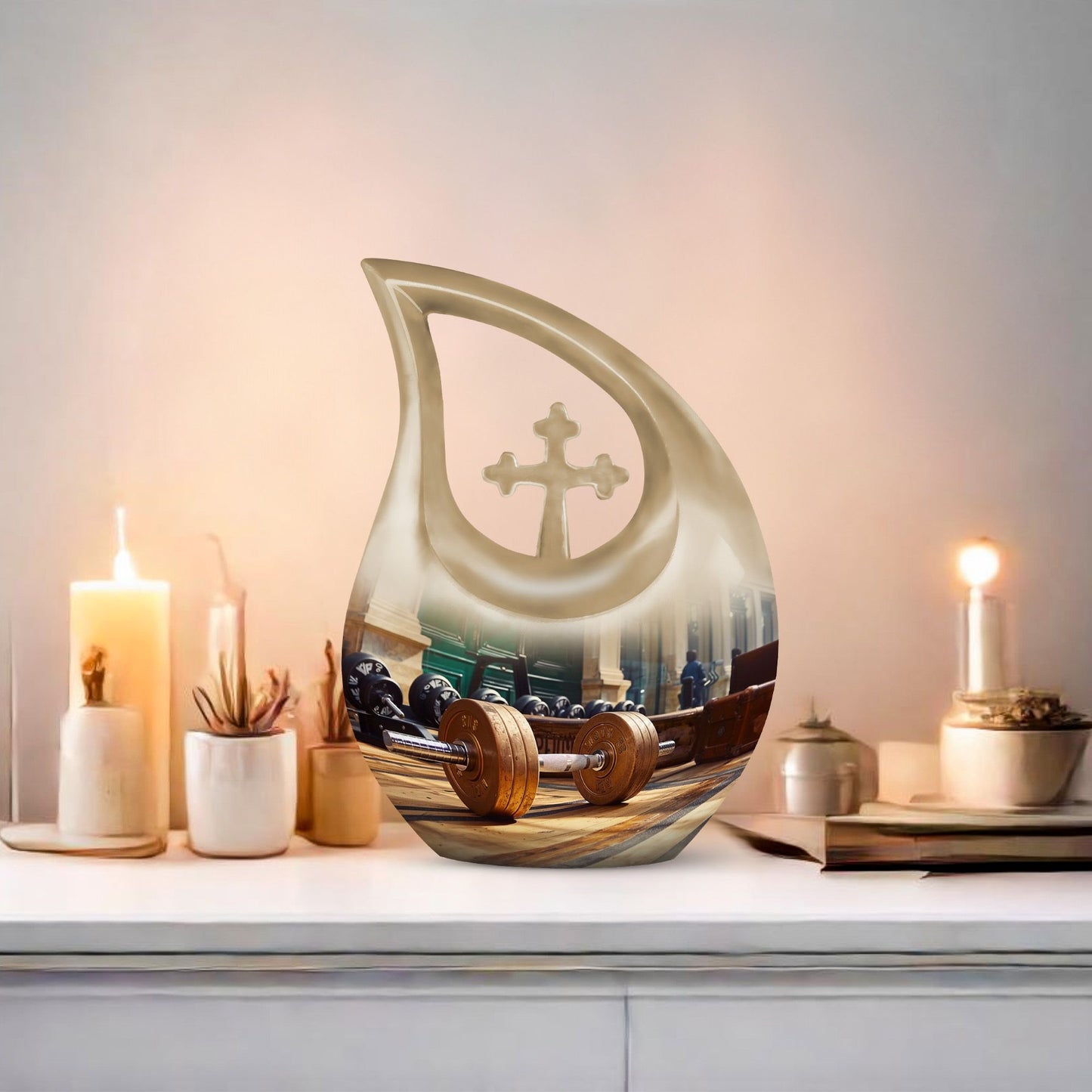 10 inch Dumbles Urn with Cross Drop design, ideal for Cremation ashes storage
