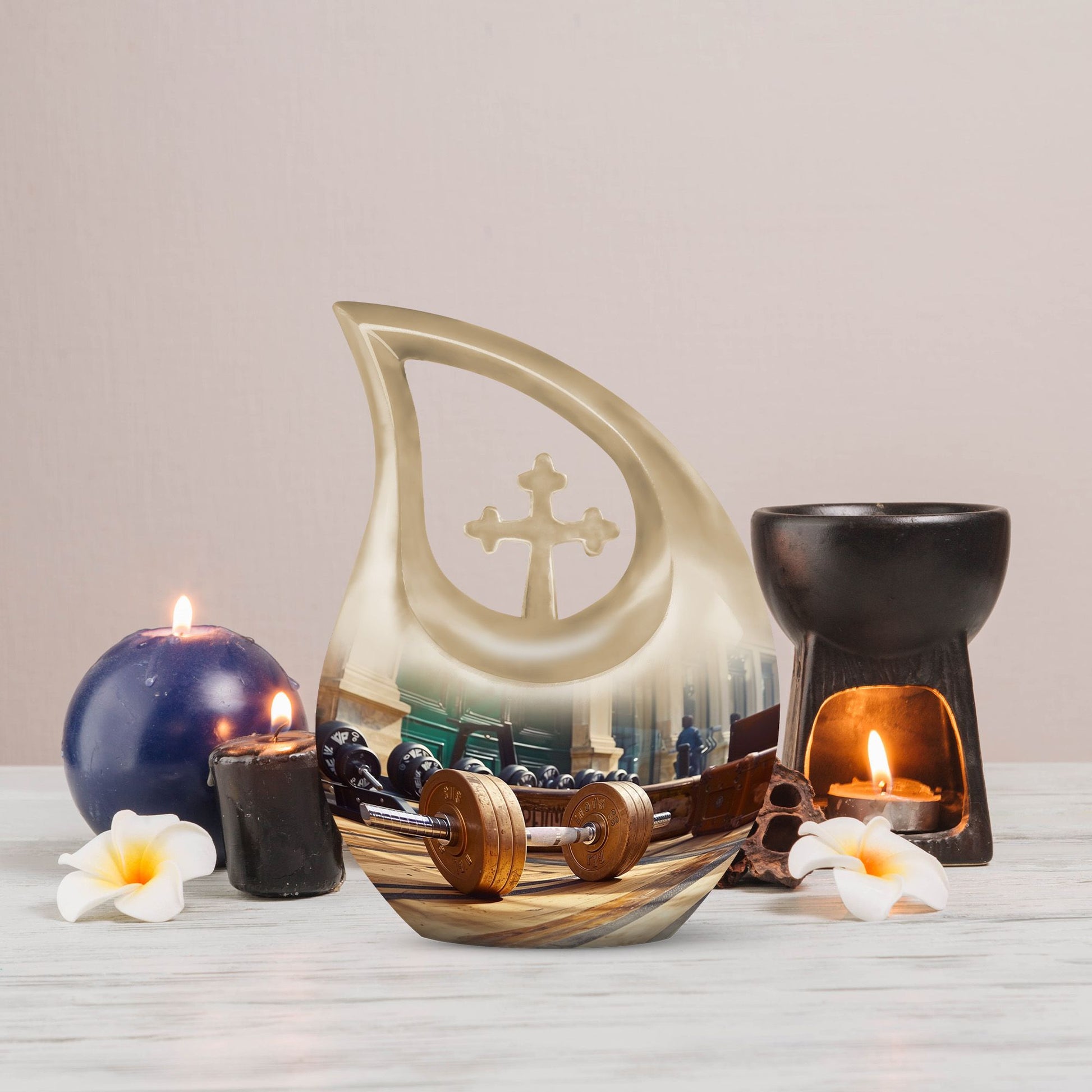 10 inch Dumbles Urn with Cross Drop design, ideal for Cremation ashes storage