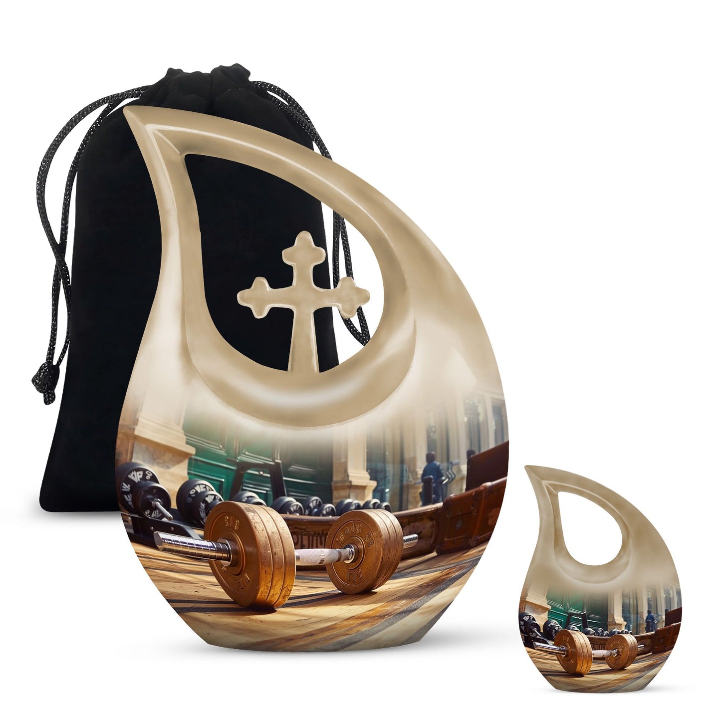 10 inch Dumbles Urn with Cross Drop design, ideal for Cremation ashes storage