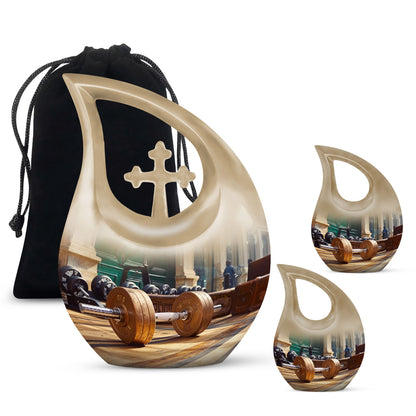 10 inch Dumbles Urn with Cross Drop design, ideal for Cremation ashes storage