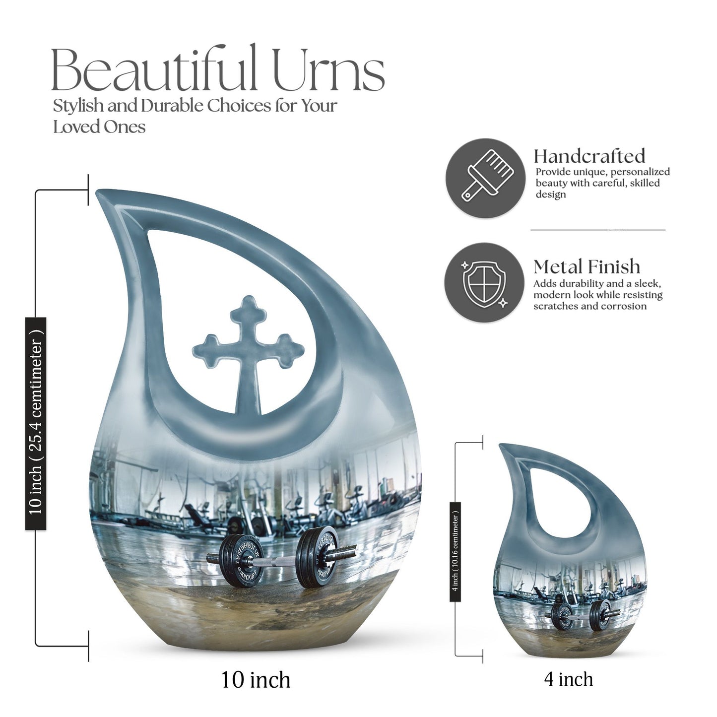 10-inch Dumbles Urn, Cross Drop design, affordable cremation and memorial urn