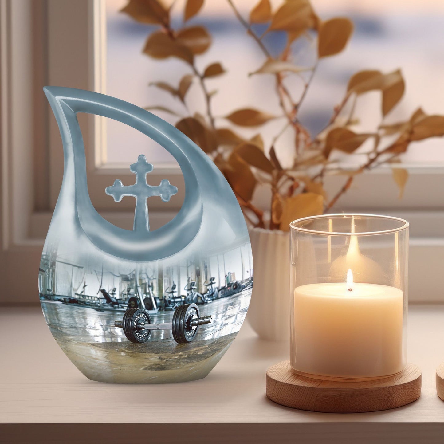 10-inch Dumbles Urn, Cross Drop design, affordable cremation and memorial urn