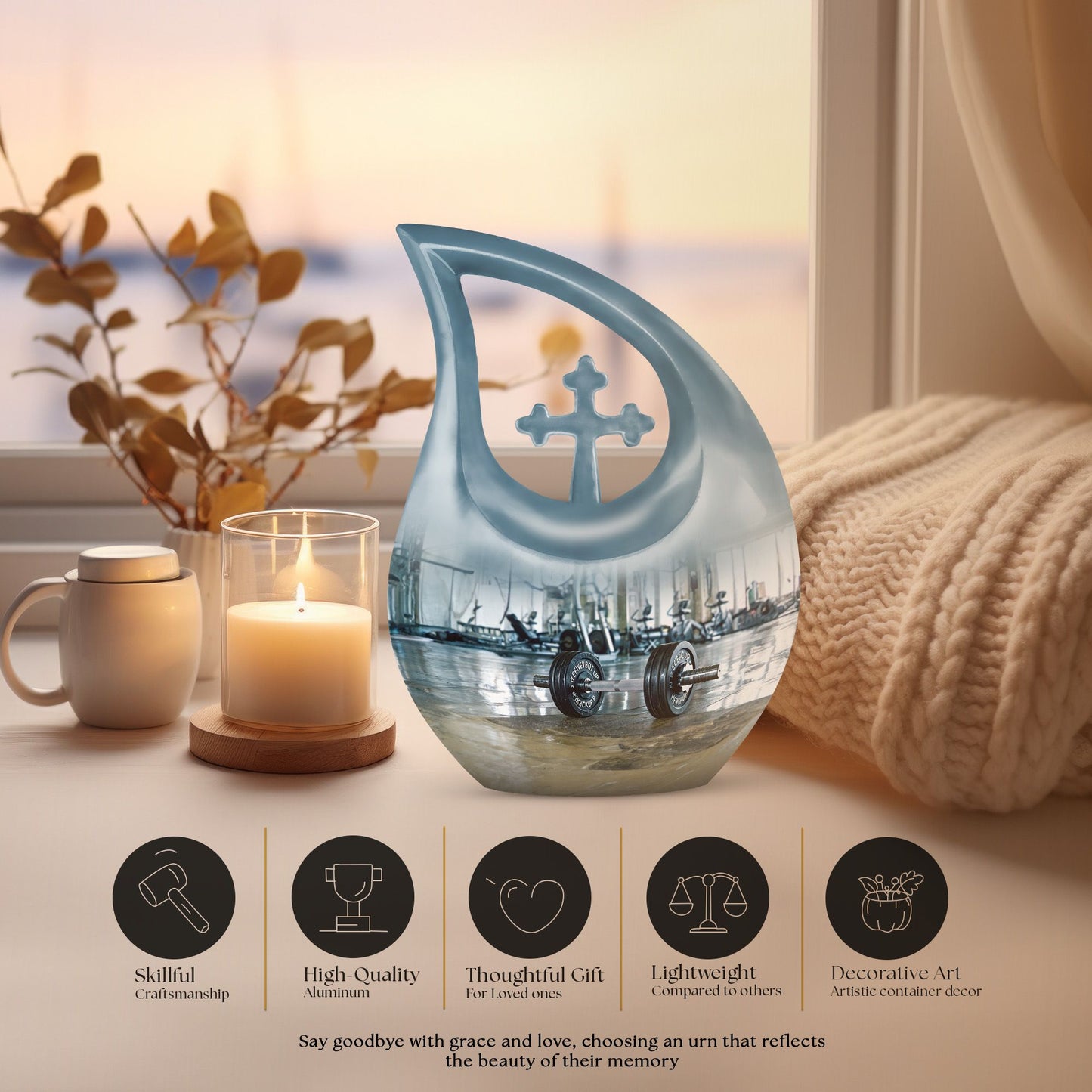 10-inch Dumbles Urn, Cross Drop design, affordable cremation and memorial urn