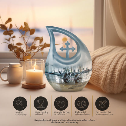 10-inch Dumbles Urn, Cross Drop design, affordable cremation and memorial urn